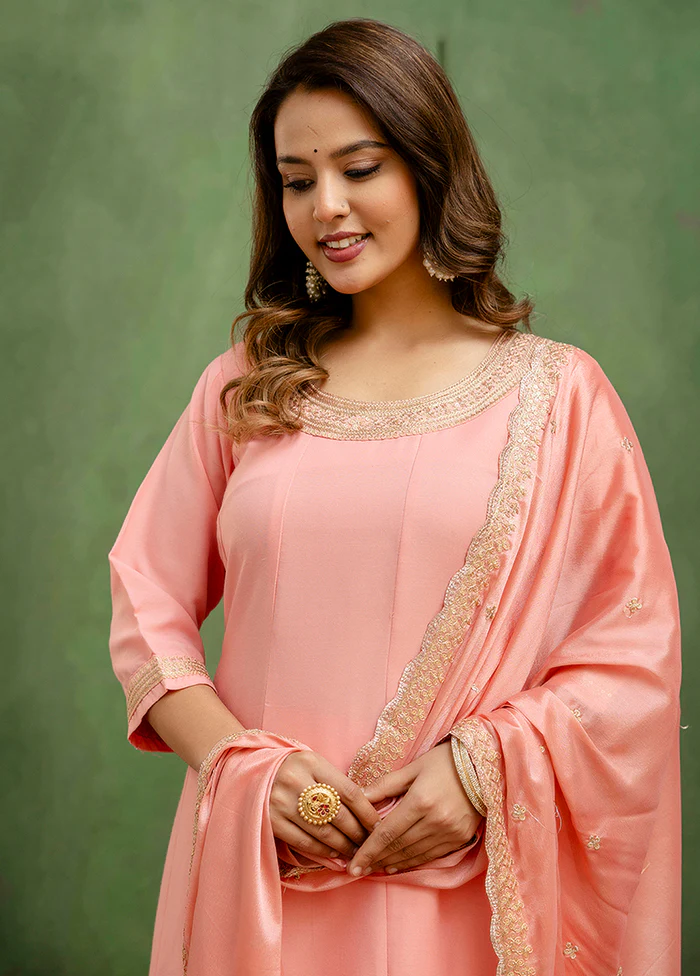 3 Pc Peach Silk Suit Set - Image 2