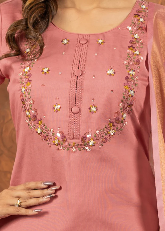 3 Pc Peach Silk Suit Set - Image 2