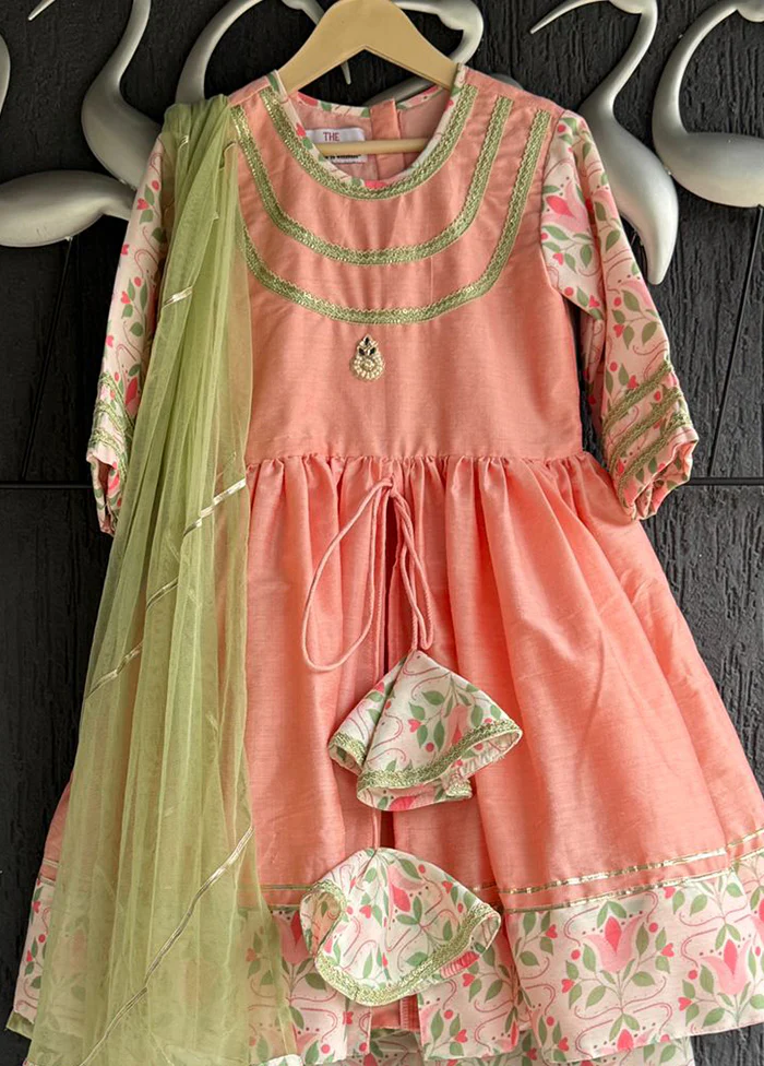3 Pc Peach Silk Suit Set - Image 2