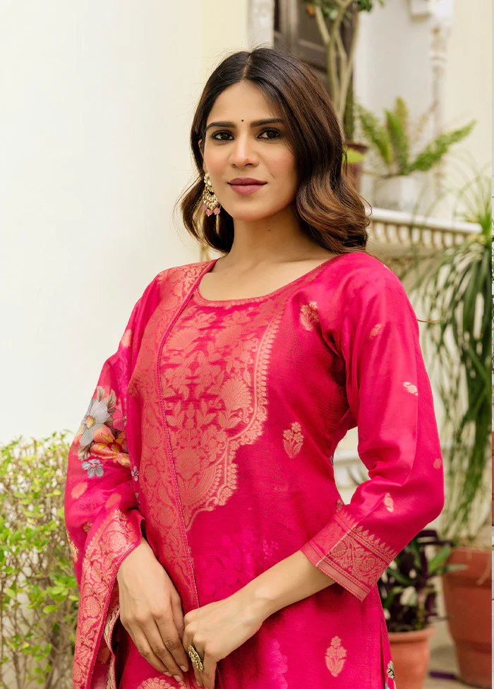3 Pc Pink Cotton Suit Set - Image 2