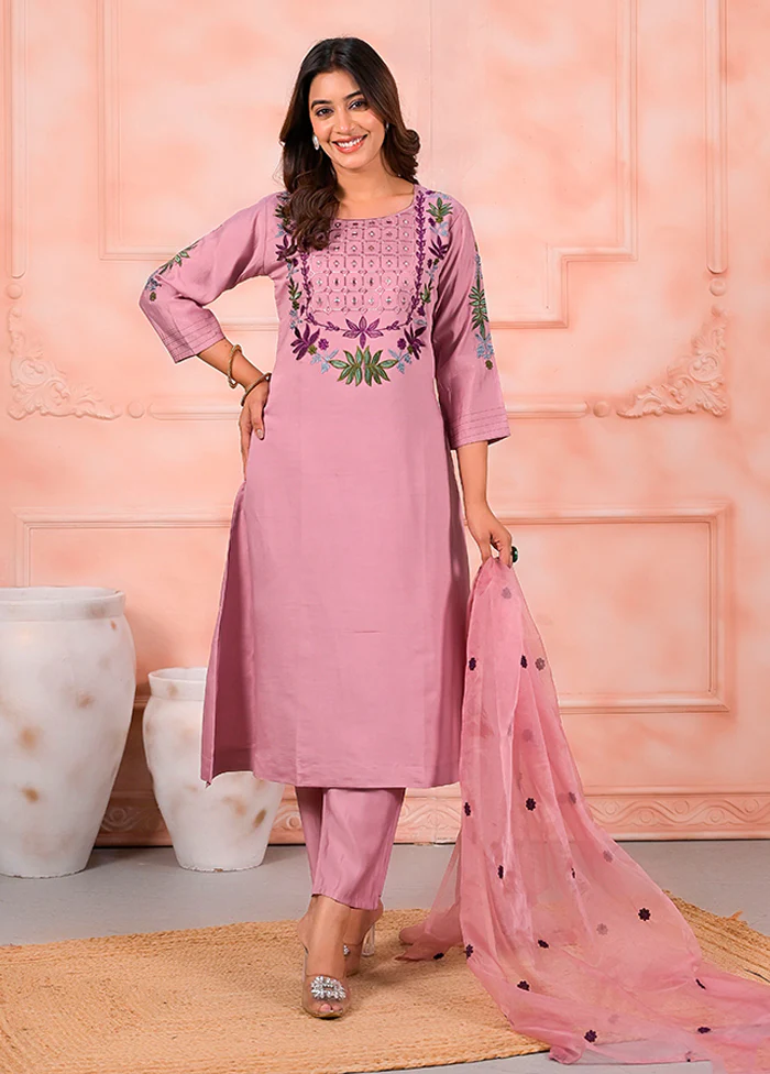 3 Pc Pink Cotton Suit Set