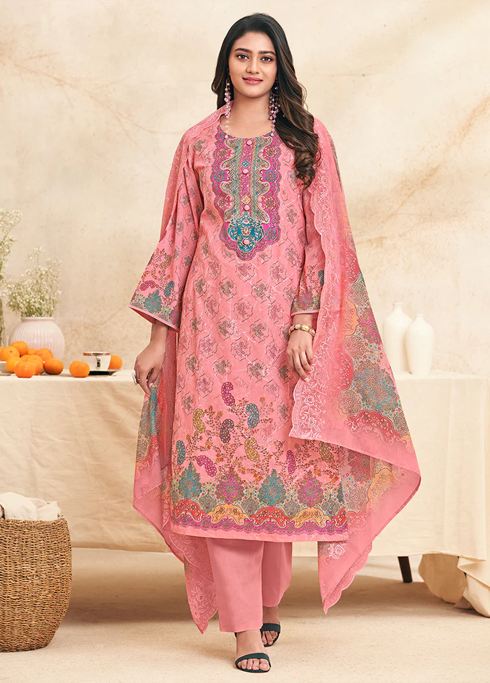 3 Pc Pink Cotton Suit Set