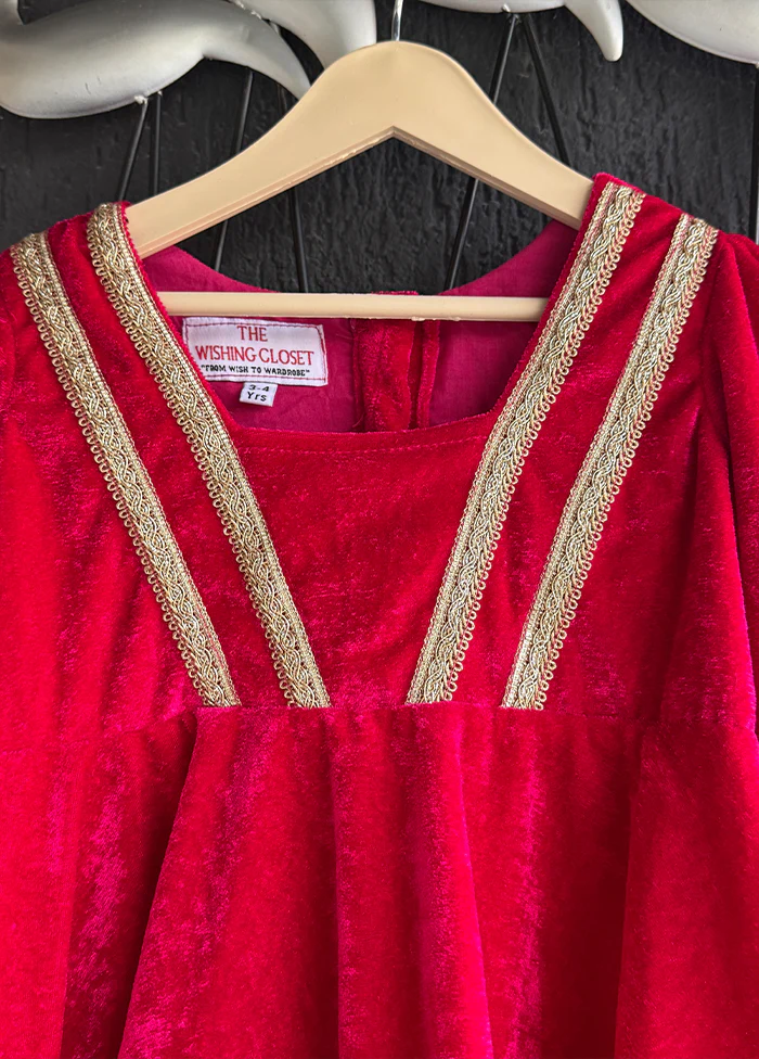 3 Pc Red Cotton Dhoti set with dupatta - Image 2