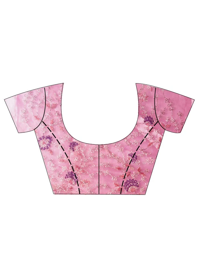 3 Pc Pink Georgette Semi Stitched Lehenga Set - Image 3