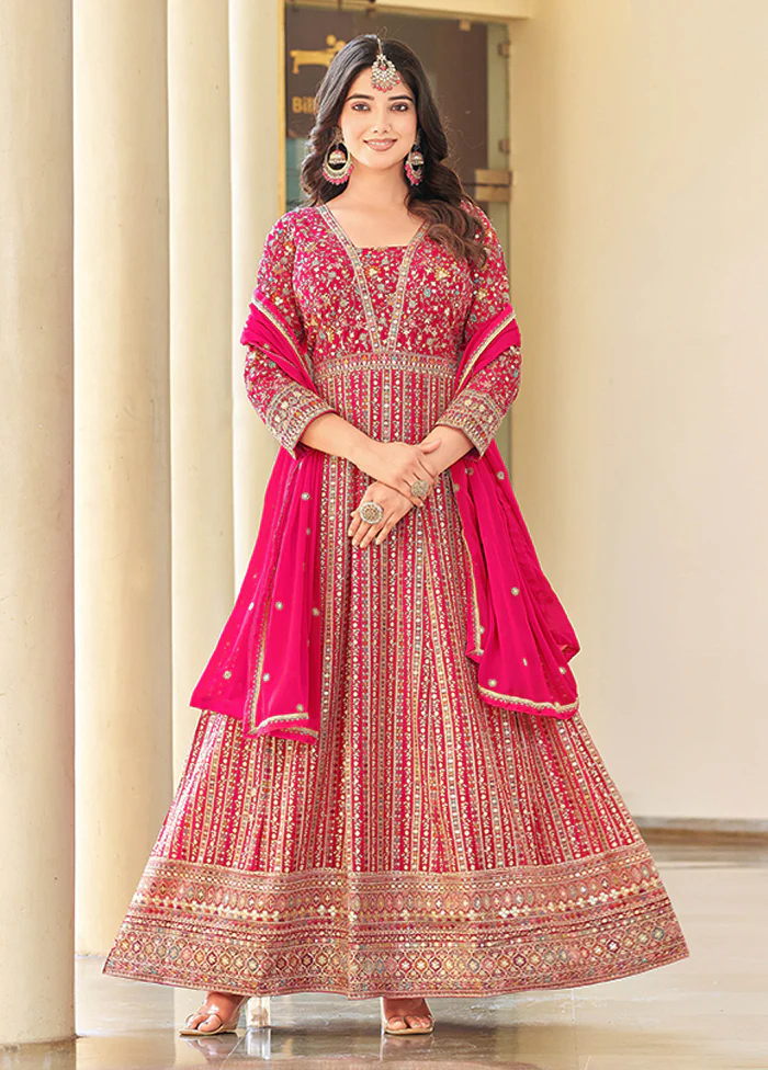 3 Pc Pink Georgette Anarkali Suits Set