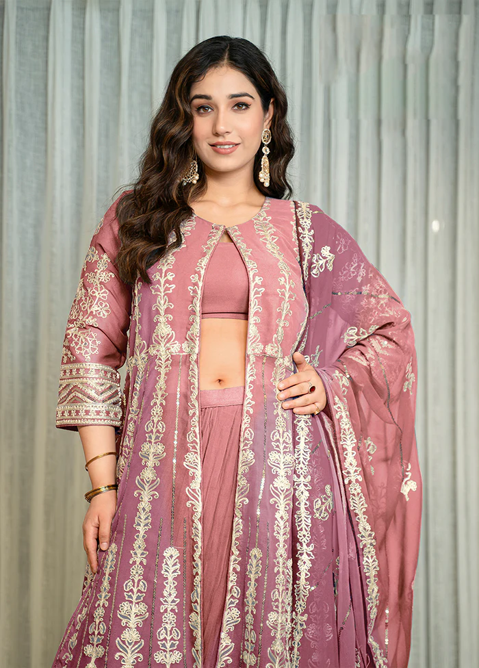 3 Pc Pink Georgette Suit Set - Image 2