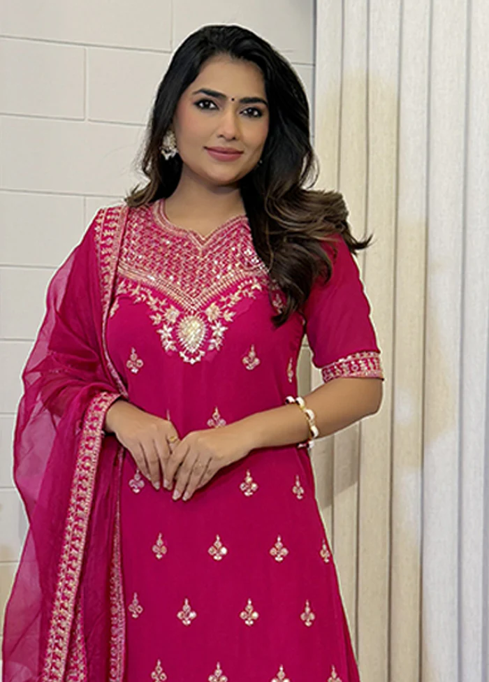 3 Pc Pink Georgette Suit Set - Image 2