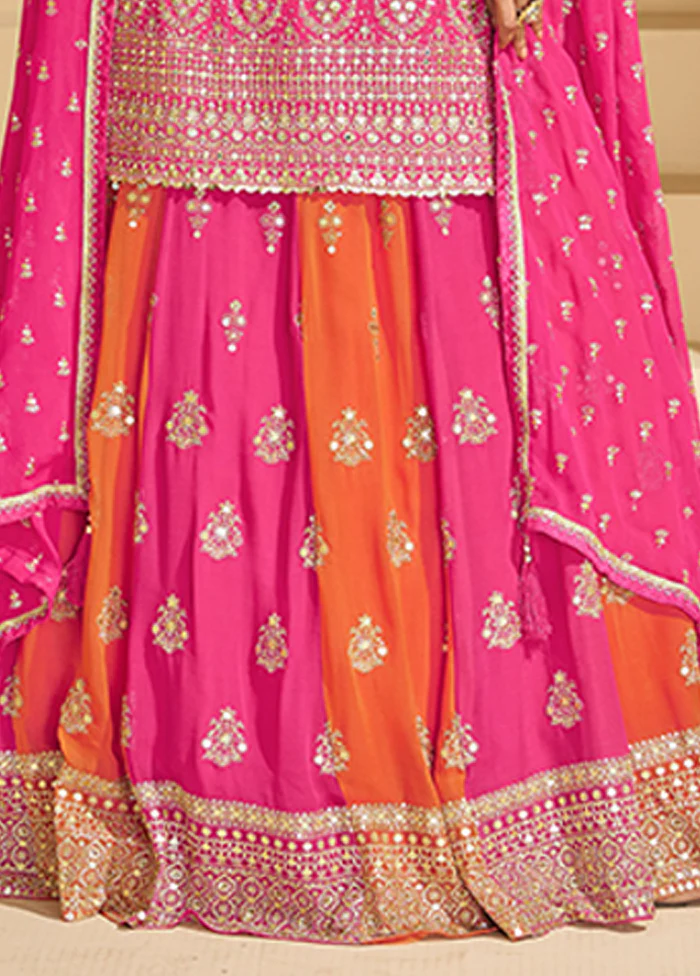 3 Pc Pink Georgette Sharara Suits Set - Image 3