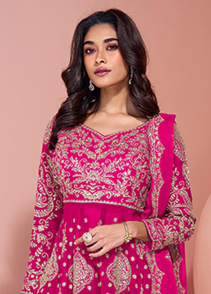 3 Pc Pink Georgette Sharara Suits Set - Image 2