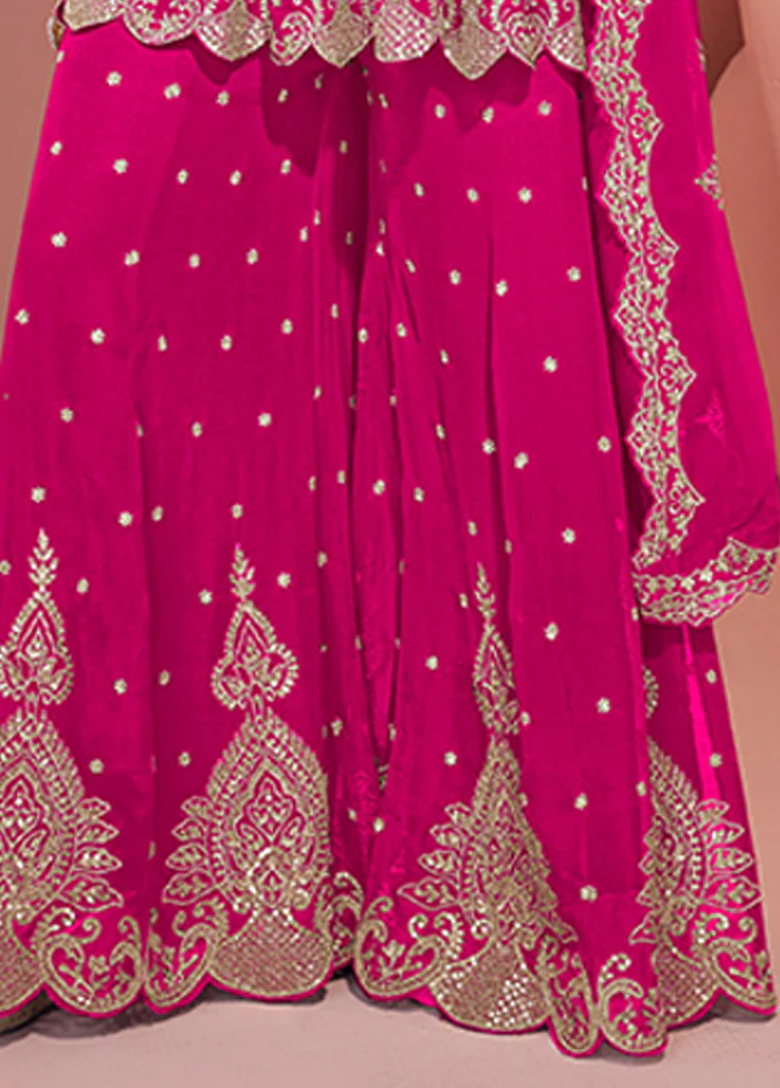 3 Pc Pink Georgette Sharara Suits Set - Image 3