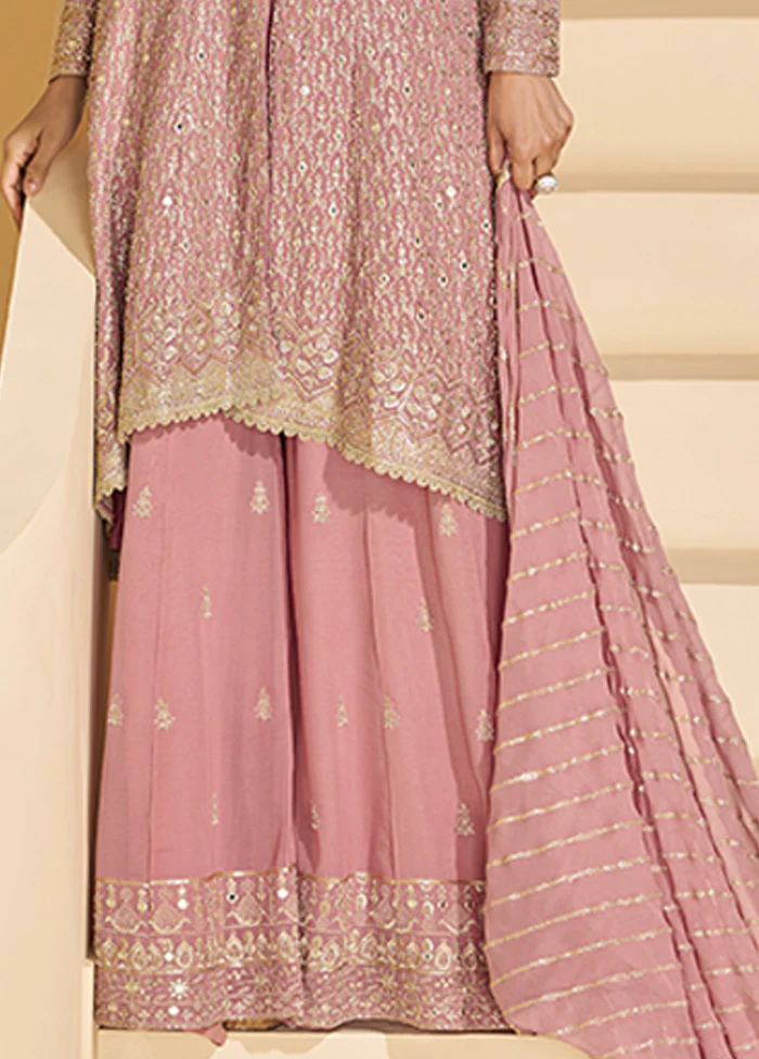 3 Pc Pink Georgette Plazzo Suits Set - Image 3