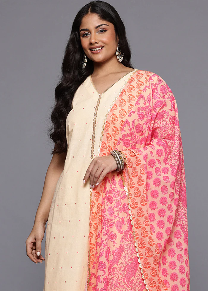 3 Pc Pink Pure Readymade Cotton Dupatta Suit Set - Image 2