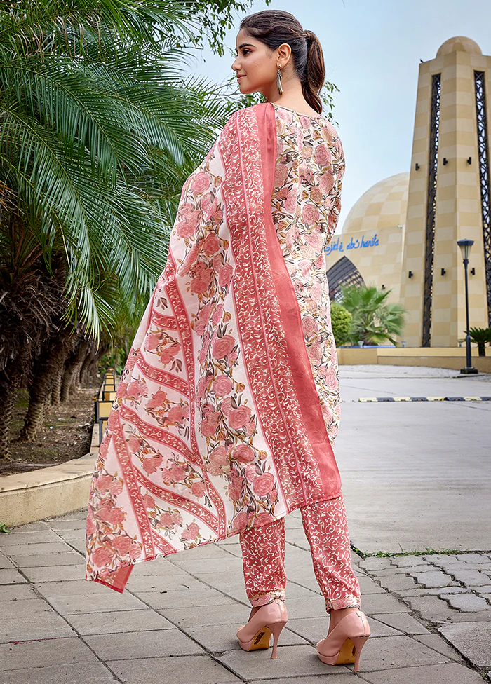 3 Pc Pink Readymade Cotton Dupatta Suit Set - Image 3
