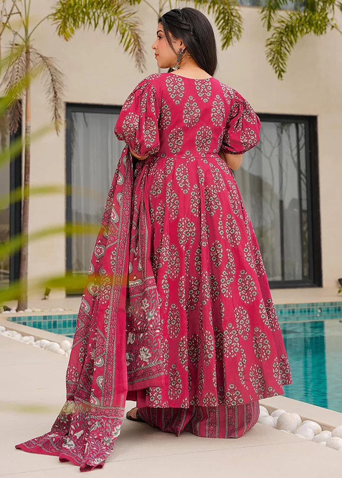 3 Pc Pink Readymade Cotton Dupatta Suit Set - Image 3