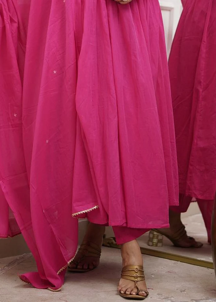3 Pc Pink Readymade Cotton Dupatta Suit Set - Image 3