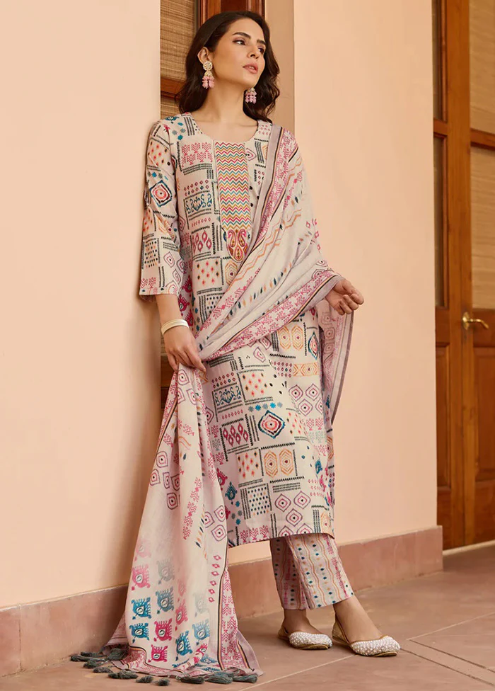 3 Pc Pink Readymade Cotton Dupatta Suit Set