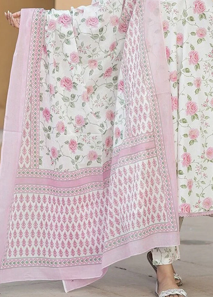 3 Pc Pink Readymade Cotton Dupatta Suit Set - Image 3