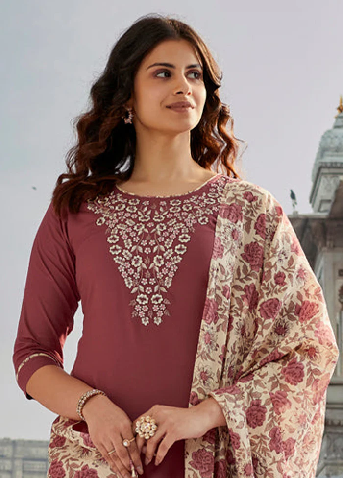 3 Pc Pink Readymade Cotton Dupatta Suit Set - Image 2