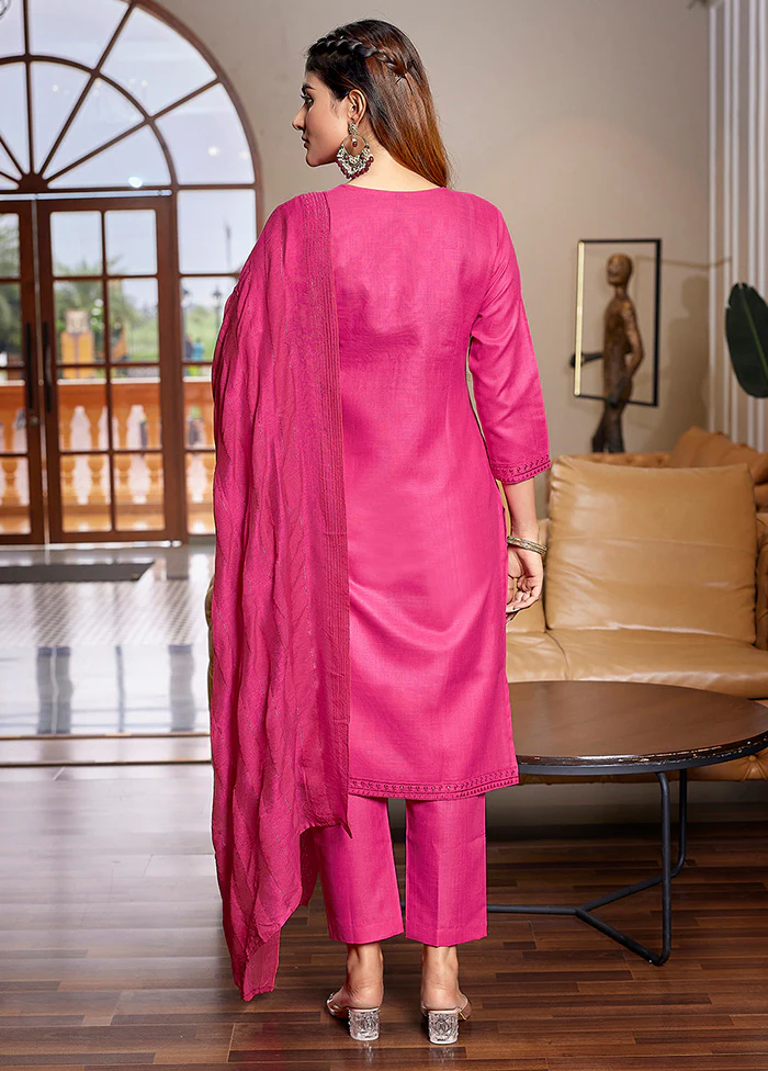 3 Pc Pink Readymade Cotton Suit Set - Image 2