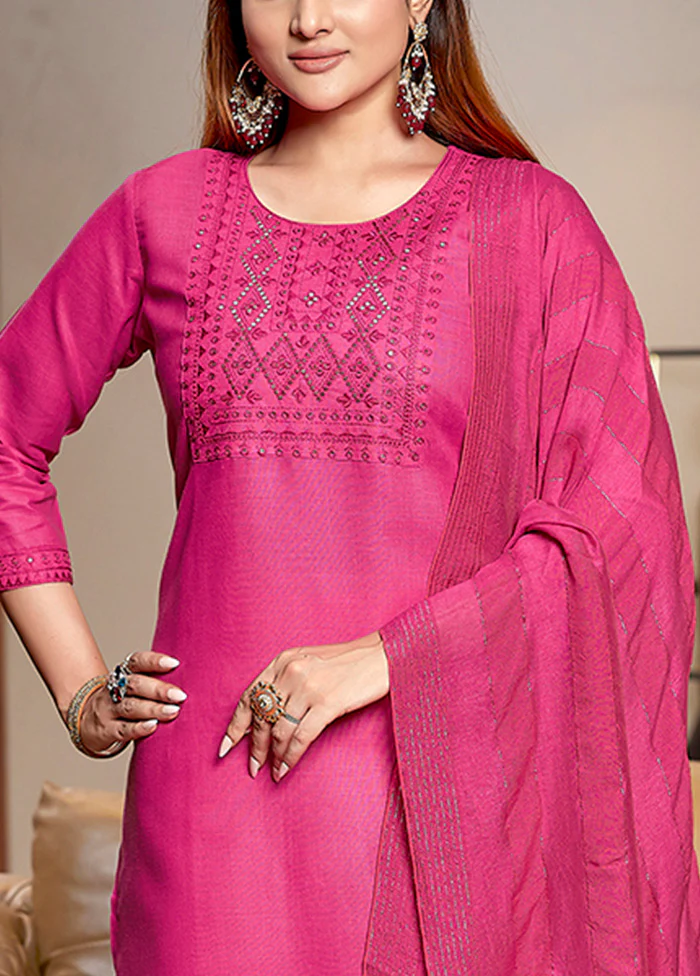 3 Pc Pink Readymade Cotton Suit Set - Image 3