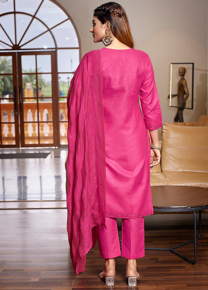 3 Pc Pink Readymade Cotton Suit Set - Image 2