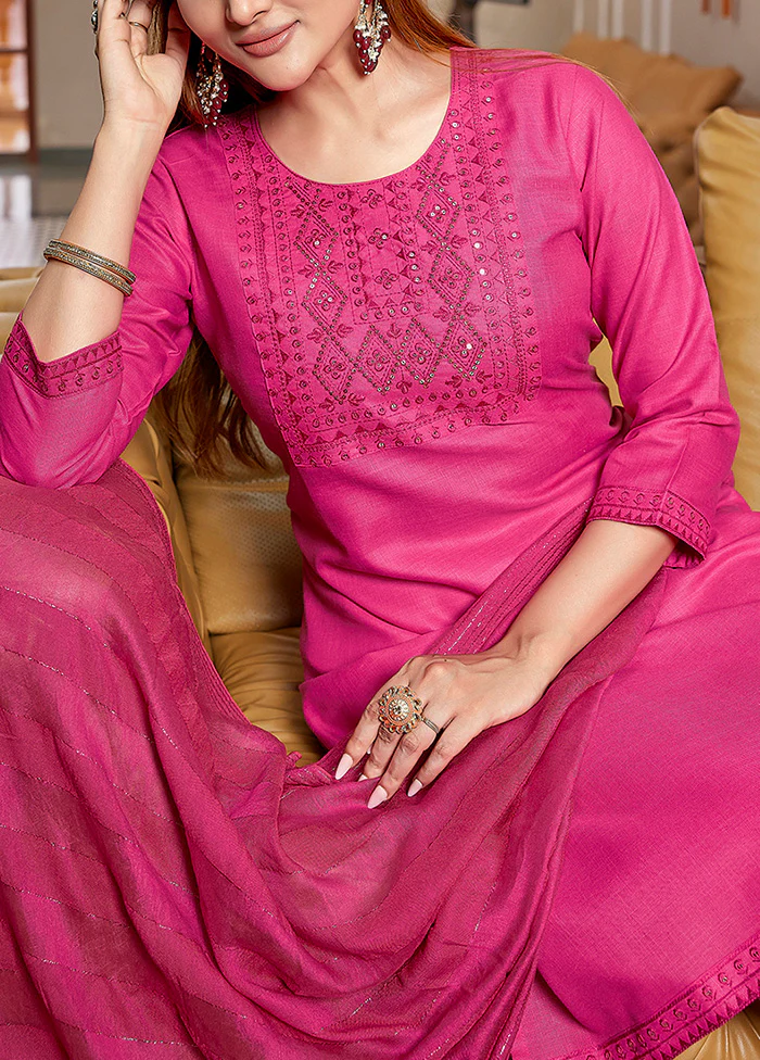 3 Pc Pink Readymade Cotton Suit Set - Image 3