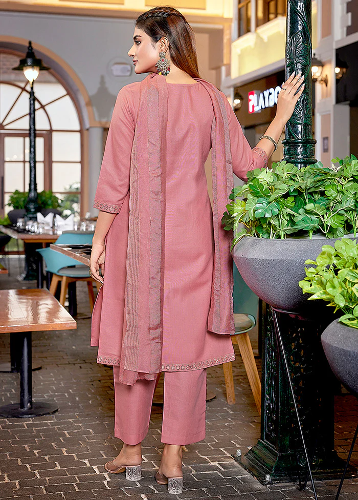 3 Pc Pink Readymade Cotton Suit Set - Image 2
