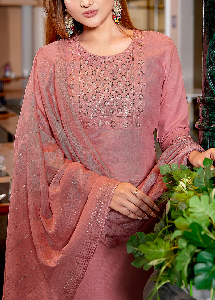 3 Pc Pink Readymade Cotton Suit Set - Image 3