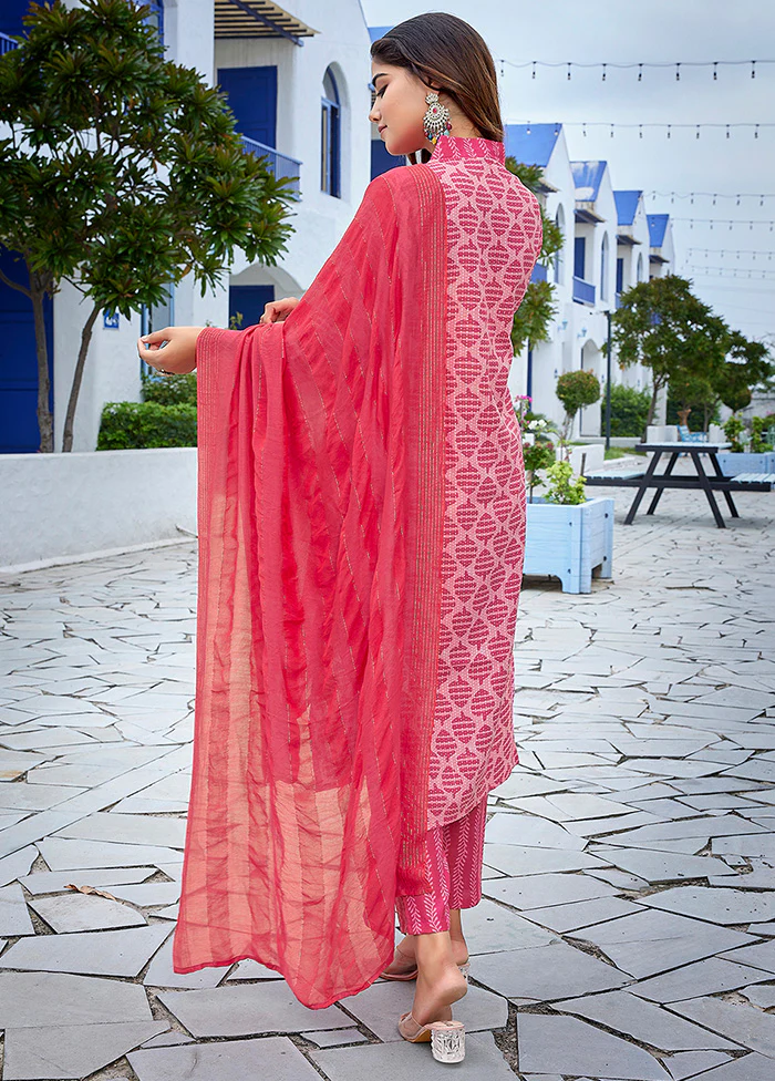 3 Pc Pink Readymade Cotton Suit Set - Image 2