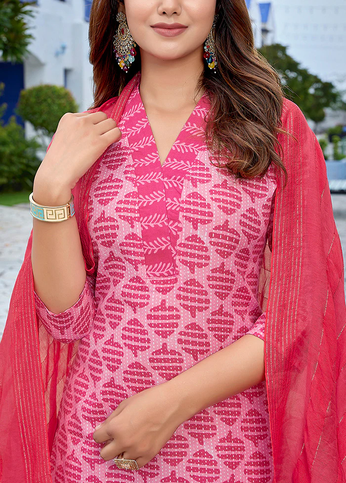 3 Pc Pink Readymade Cotton Suit Set - Image 3