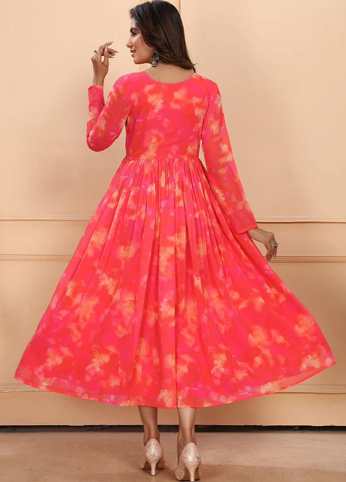3 Pc Pink Readymade Georgette Dupatta Suit Set - Image 3