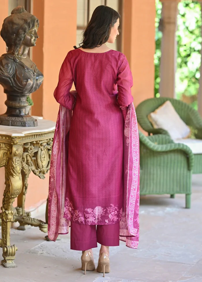 3 Pc Pink Readymade Rayon Dupatta Suit Set - Image 2