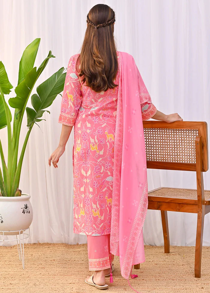 3 Pc Pink Readymade Rayon Dupatta Suit Set - Image 2