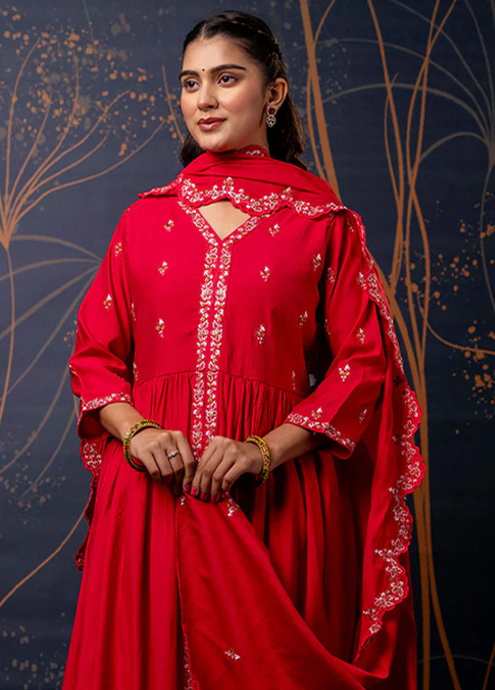 3 Pc Pink Readymade Silk Dupatta Suit Set - Image 2