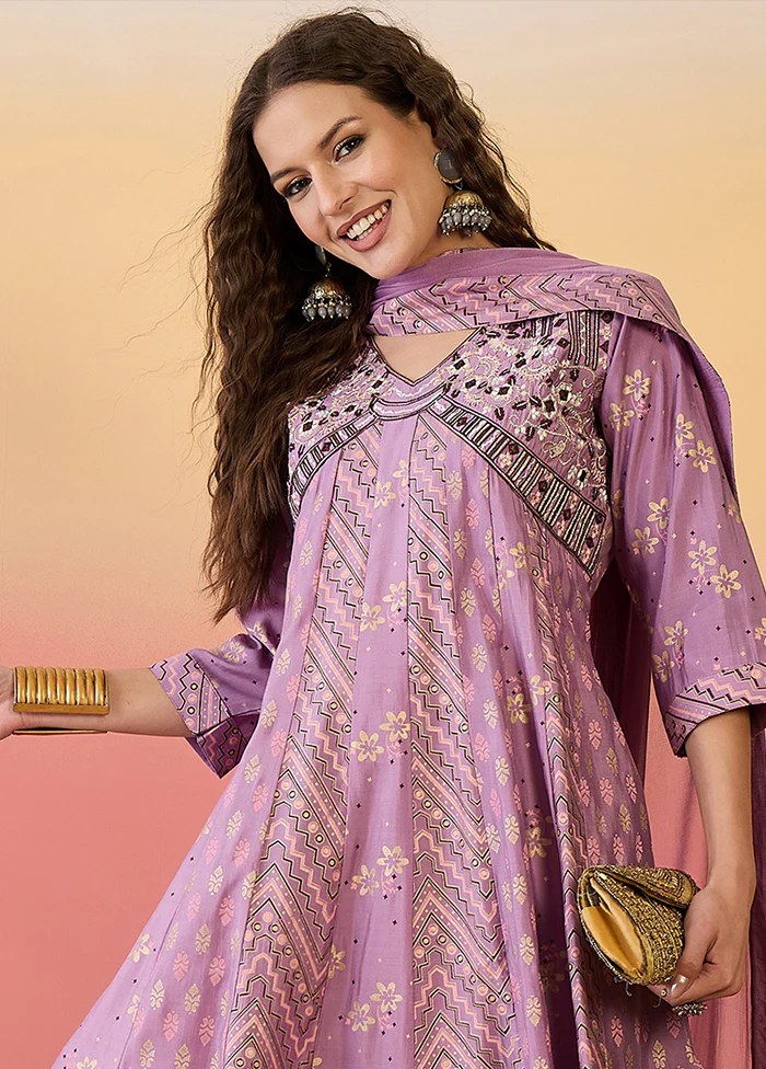 3 Pc Pink Readymade Silk Dupatta Suit Set - Image 2