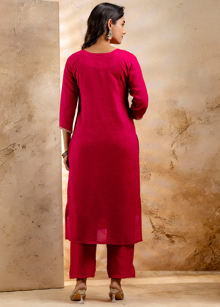 3 Pc Pink Readymade Silk Dupatta Suit Set - Image 3