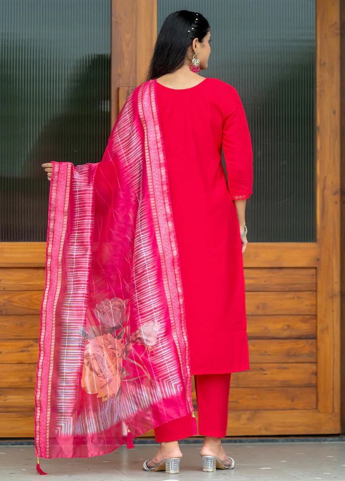 3 Pc Pink Readymade Silk Suit Set - Image 2