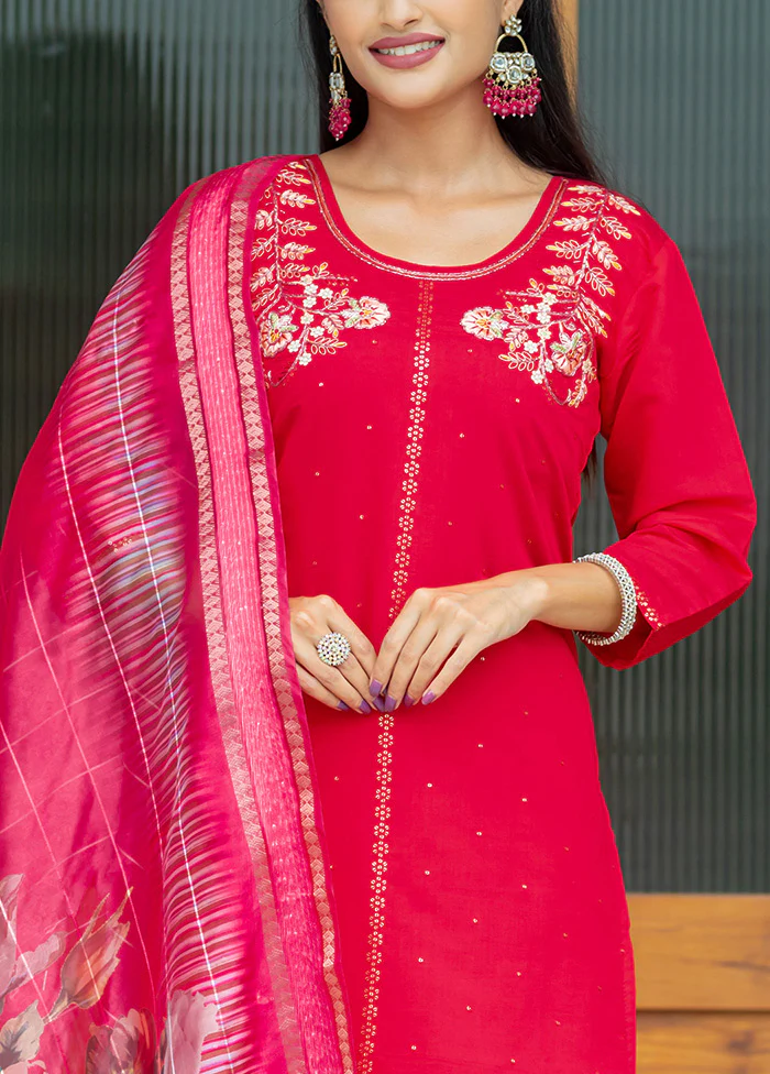 3 Pc Pink Readymade Silk Suit Set - Image 3
