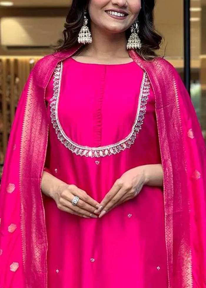 3 Pc Pink Readymade Viscose Dupatta Suit Set - Image 2