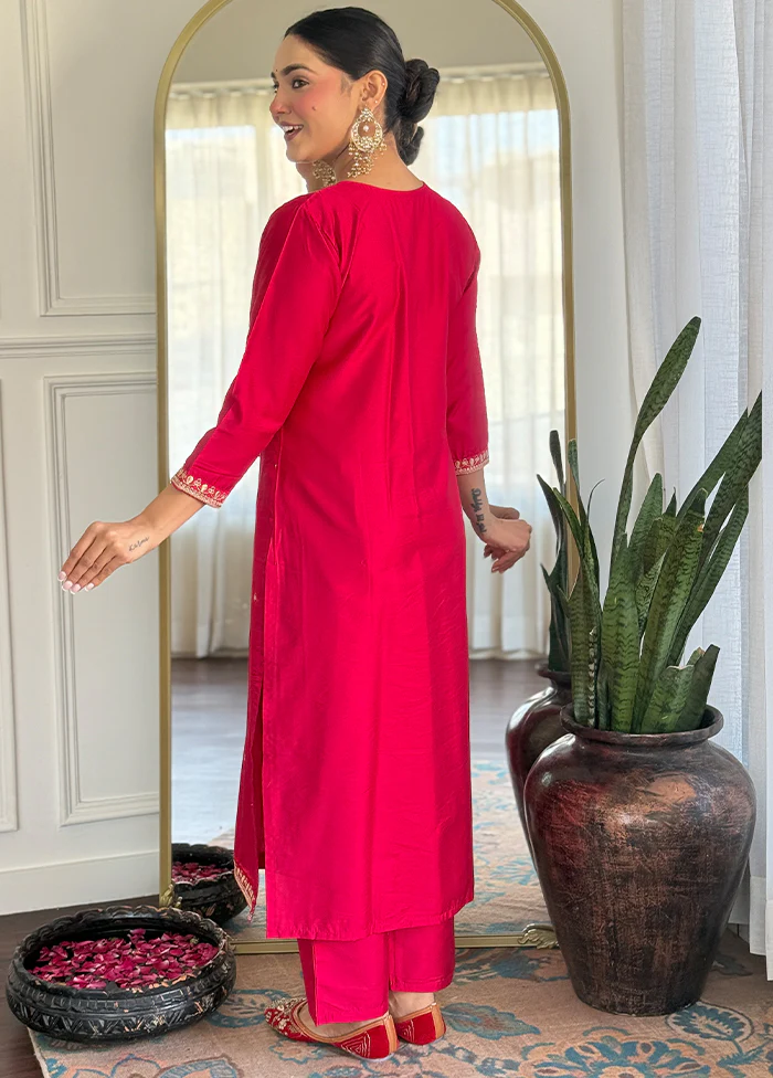 3 Pc Pink Readymade Viscose Dupatta Suit Set - Image 3
