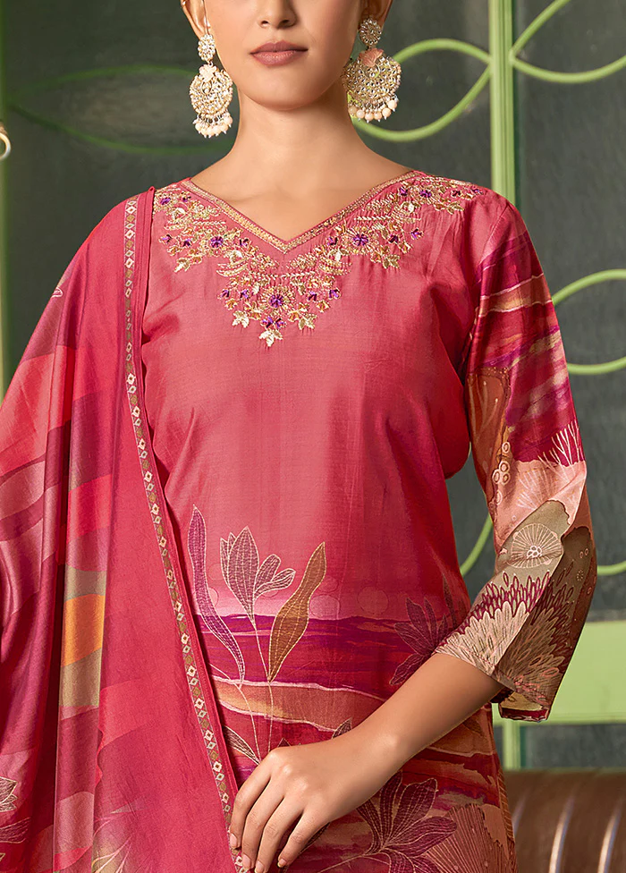3 Pc Pink Readymade Viscose Dupatta Suit Set - Image 3
