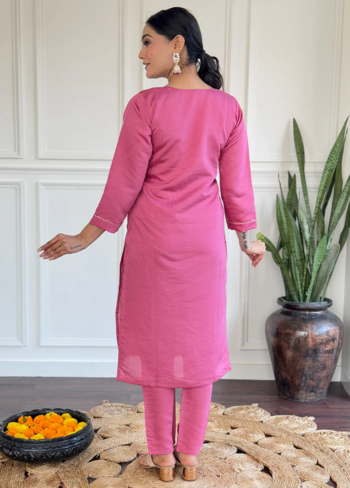 3 Pc Pink Readymade Viscose Dupatta Suit Set - Image 3