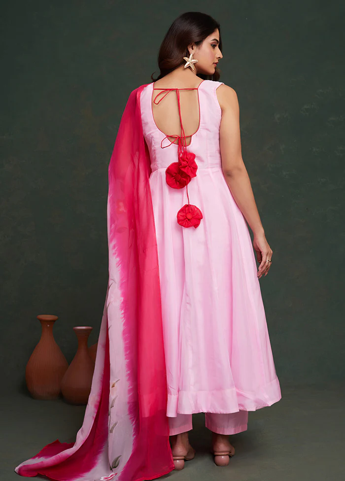 3 Pc Pink Readymade Viscose Suit Set - Image 2