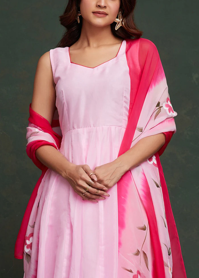 3 Pc Pink Readymade Viscose Suit Set - Image 3