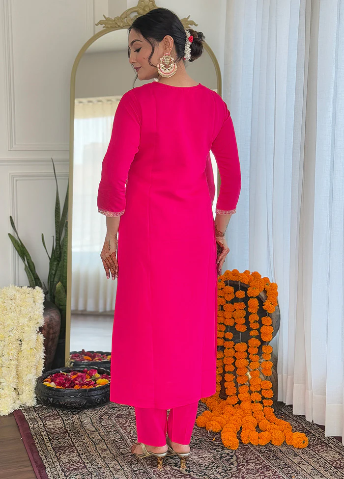 3 Pc Pink Readymade Viscose Suit Set - Image 2