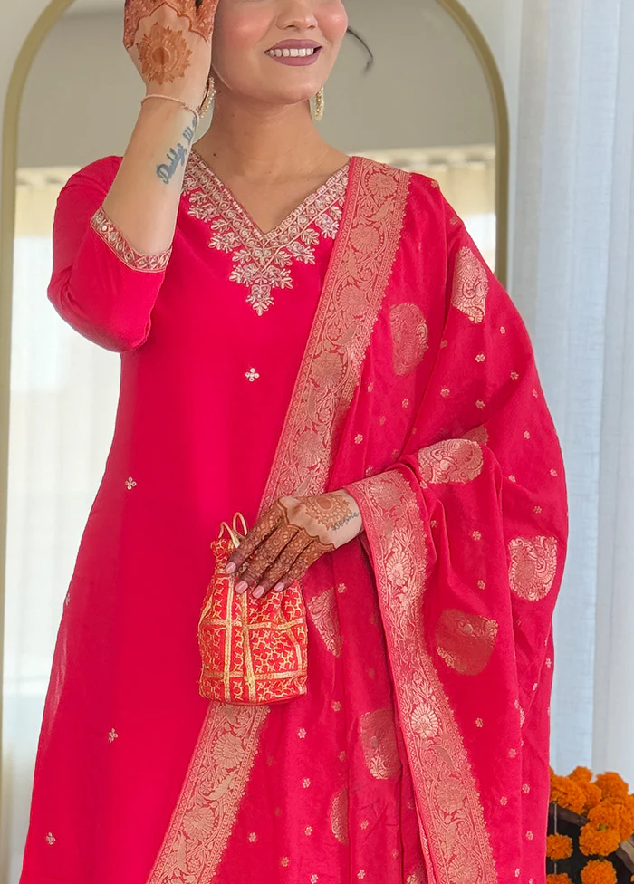 3 Pc Pink Readymade Viscose Suit Set - Image 3