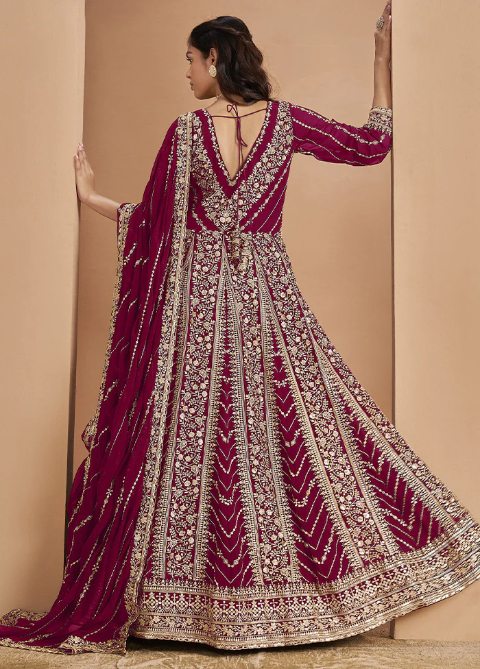 3 Pc Pink Semi Stitched Georgette Suit Set - Image 2