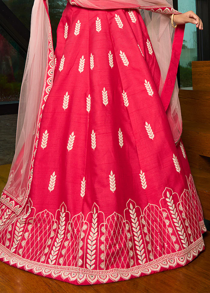 3 Pc Pink Silk Semi Stitched Lehenga Set - Image 2