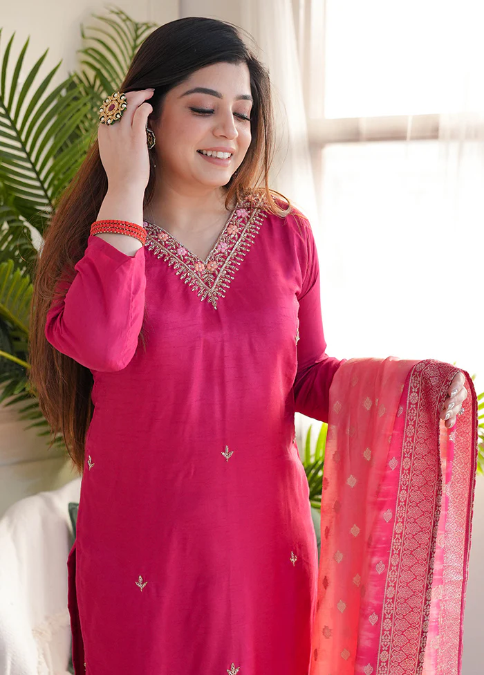 3 Pc Pink Silk Suit Set - Image 2