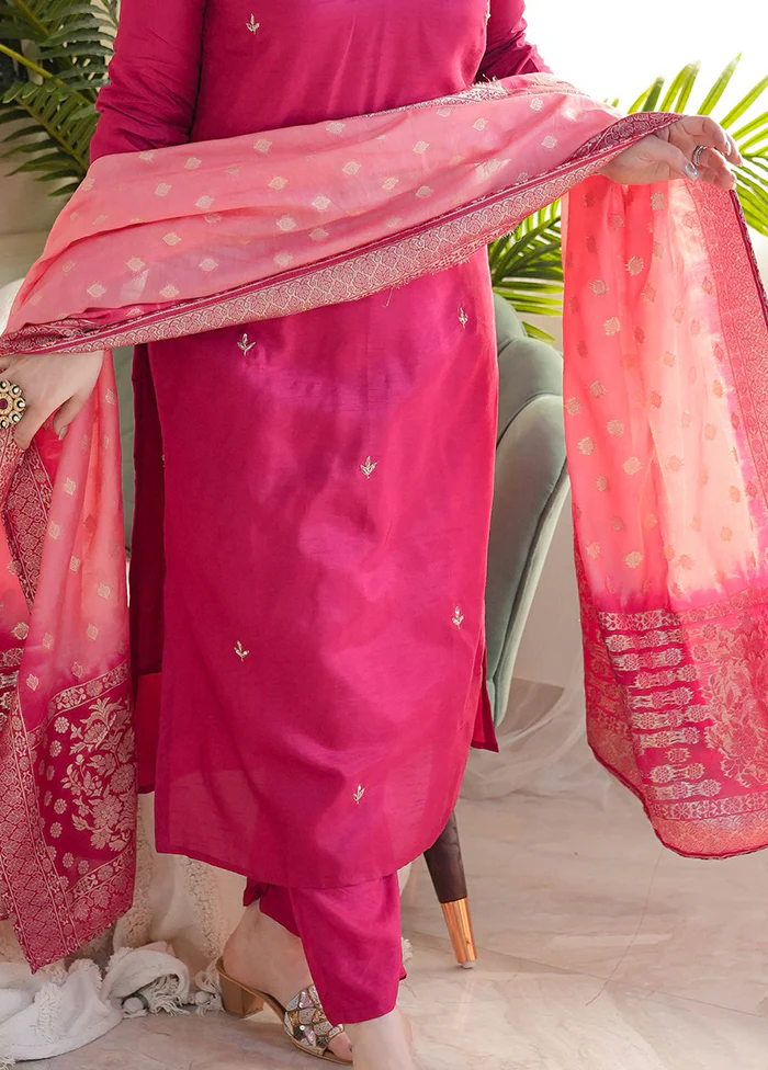 3 Pc Pink Silk Suit Set - Image 3